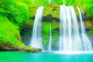 AI generated Waterfall nature landscape background. Pro Photo