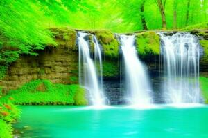 AI generated Waterfall nature landscape background. Pro Photo