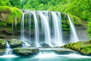 AI generated Waterfall nature landscape background. Pro Photo