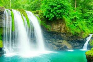 AI generated Waterfall nature landscape background. Pro Photo