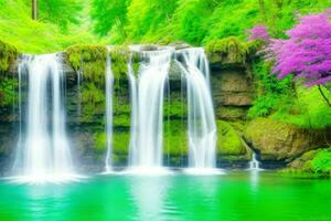 AI generated Waterfall nature landscape background. Pro Photo