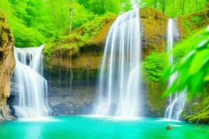 AI generated Waterfall nature landscape background. Pro Photo