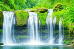 AI generated Waterfall nature landscape background. Pro Photo