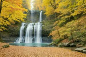 AI generated Waterfall in autumn forest landscape background. Pro Photo