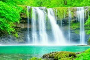 AI generated Waterfall nature landscape background. Pro Photo