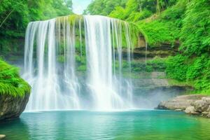 AI generated Waterfall nature landscape background. Pro Photo