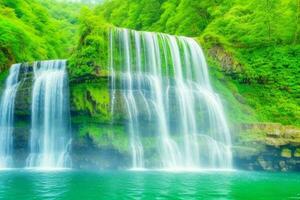 AI generated Waterfall nature landscape background. Pro Photo