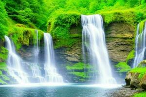 AI generated Waterfall nature landscape background. Pro Photo