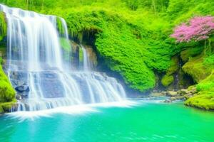 AI generated Waterfall nature landscape background. Pro Photo