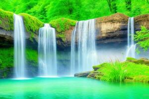 AI generated Waterfall nature landscape background. Pro Photo