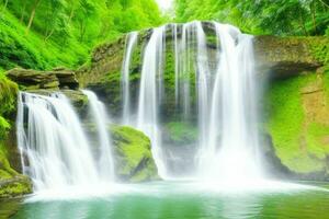 AI generated Waterfall nature landscape background. Pro Photo