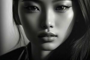 AI generated Stunning beautiful young Asian woman with high contrast shadow and fashionable style. Pro Photo