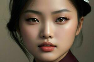 AI generated Stunning beautiful young Asian woman with high contrast shadow and fashionable style. Pro Photo