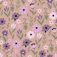 Seamless spring pattern with flowers in delicate colors. Vector graphics.