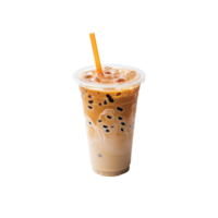 ai généré glacé thaïlandais Lait thé avec bulles dans Plastique tasse png