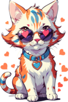 AI generated Cat wear Heart Shape Sunglasses Cartoon png