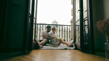 Two young Caucasian people in love spending time together. Close-up of a man kissing a girl's hand. Newlyweds, romantic relationship concept video