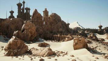 un' deserto scena con rocce e un' montagna nel il sfondo video