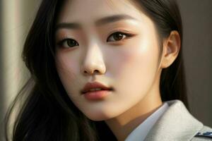 AI generated Stunning beautiful young Asian woman with high contrast shadow and fashionable style. Pro Photo