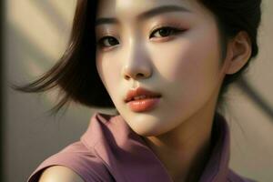 AI generated Stunning beautiful young Asian woman with high contrast shadow and fashionable style. Pro Photo