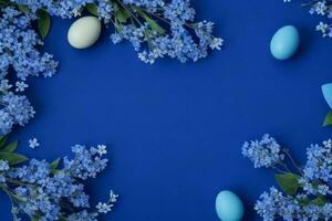 AI generated Easter egg day concept background spring leaves, branches, and flowers with copy space. Pro Photo