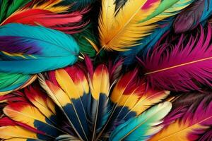 AI generated Vibrant feather texture wallpaper background. Pro Photo