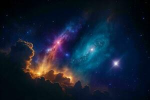 AI generated comet, solar place galaxy, nebula, and stars flat lay background. Pro Photo