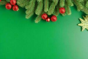 AI generated Green background. Merry Christmas and New Year banner with Copy space. Pro Photo