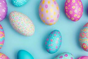 AI generated Easter egg day colorful concept background with copy space. Pro Photo