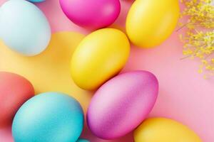 AI generated Easter egg day colorful concept background with copy space. Pro Photo