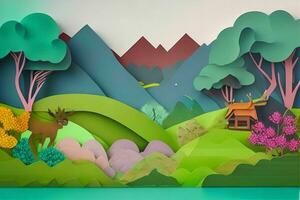 AI generated nature and landscape background paper cut style. Pro Photo