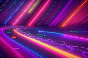 AI generated 3d rendering animation abstract glowing lines vibrant neon lights background. Pro Photo