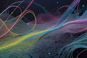 AI generated Network line of connecting stream with a wave of Futuristic abstract wave wallpaper background. Pro Photo