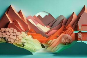 AI generated nature and landscape background paper cut style. Pro Photo