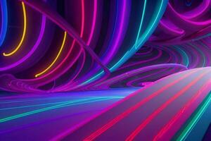 AI generated 3d rendering animation abstract glowing lines vibrant neon lights background. Pro Photo