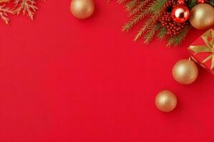 AI generated Red background. Merry Christmas and New Year banner with Copy space. Pro Photo