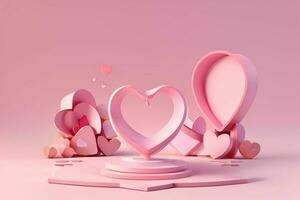 AI generated 3D rendering podium for product display mockup, Valentine's day love shape background. Pro Photo