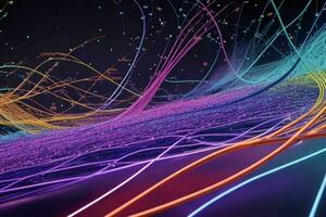 AI generated Network line of connecting stream with a wave of Futuristic abstract wave wallpaper background. Pro Photo