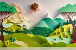 AI generated nature and landscape background paper cut style. Pro Photo