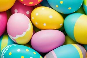 AI generated Easter egg day colorful concept background with copy space. Pro Photo