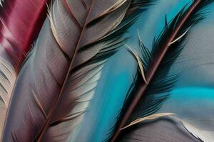 AI generated Closeup vibrant feather texture wallpaper background. Pro Photo