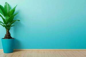 AI generated empty wall minimalist room interior with plant on a wooden floor with copy space. Pro Photo