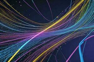 AI generated Network line of connecting stream with a wave of Futuristic abstract wave wallpaper background. Pro Photo