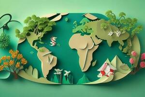 AI generated World environment day background in paper cut style. Pro Photo