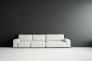 AI generated empty wall minimalist room interior with sofa on the middle with copy space. Pro Photo