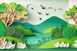 AI generated nature and landscape background paper cut style. Pro Photo