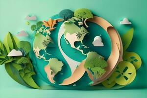 AI generated World environment day background in paper cut style. Pro Photo