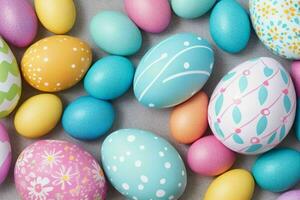 AI generated Easter egg day colorful concept background with copy space. Pro Photo