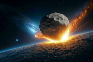 AI generated Meteor impact space background. Pro Photo