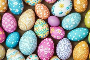 AI generated Easter egg day colorful concept background with copy space. Pro Photo